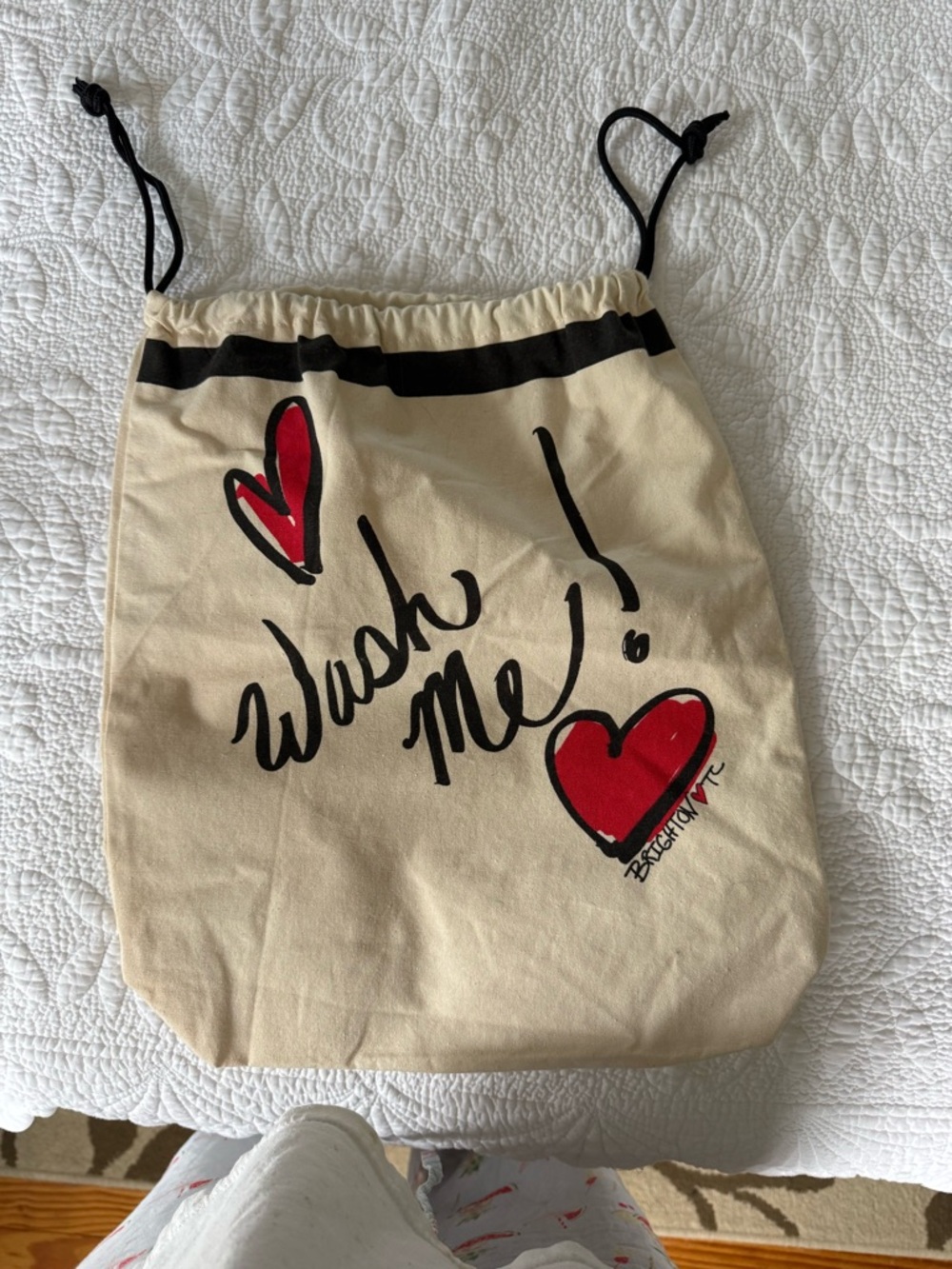 Brighton Canvas Drawstring Laundry Bag with Red Heart Print
